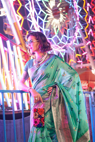 Teal Blue Handloom Weaving Silk Saree_Kumari Sarees