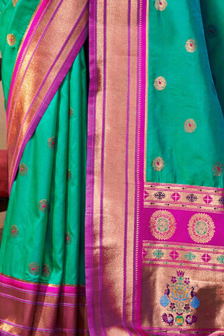 Teal Blue Soft Peshwai Paithani Silk Saree_Kumari Sarees