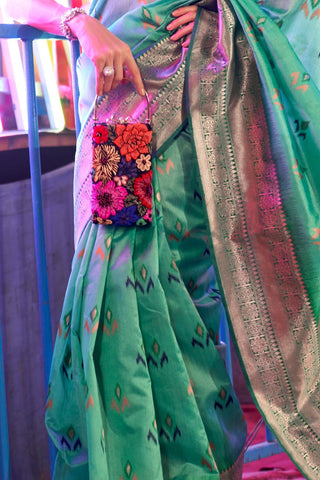 Teal Blue Handloom Weaving Silk Saree_Kumari Sarees