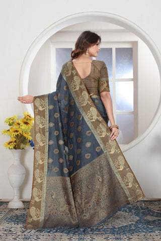 Teal Blue Chanderi Cotton Saree_Kumari Sarees