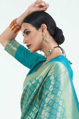 TEAL BLUE KANJEEVARAM HANDLOOM SILK SAREE