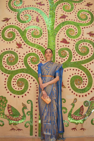 TEAL BLUE KANJEEVARAM HANDLOOM SILK SAREE