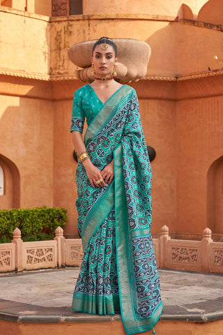 Teal Blue Banarasi Patola Silk Saree_Kumari Sarees