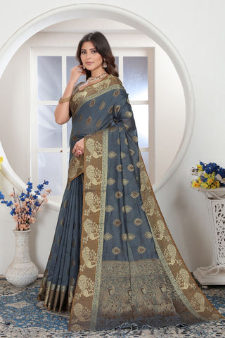 Teal Blue Chanderi Cotton Saree_Kumari Sarees