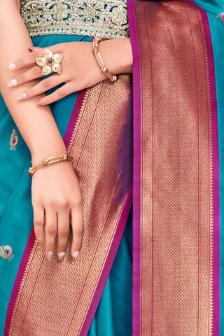Teal Blue Soft Peshwai Paithani Silk Saree_Kumari Sarees