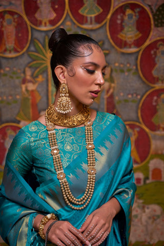 Teal Blue Handloom Weaving Silk Saree_Kumari Sarees