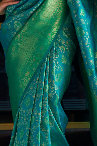 Teal Green Pure Chaap  Handloom Weaving Silk Saree_Kumari Sarees