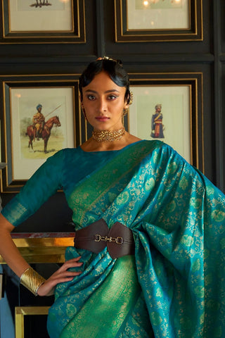 Teal Green Pure Chaap  Handloom Weaving Silk Saree_Kumari Sarees