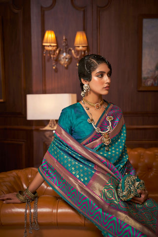 Teal Green Handloom Weaving Silk Saree_Kumari Sarees