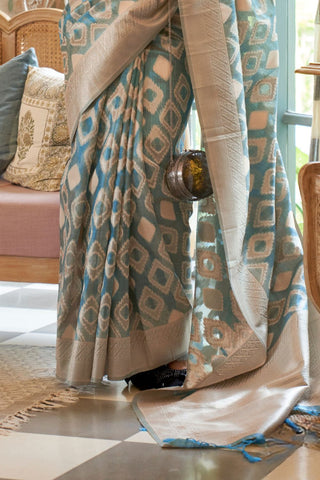 Teal Green Tissue Zari Handloom Weaving Saree_Kumari Sarees