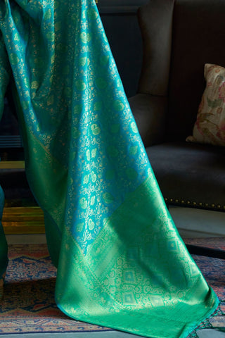 Teal Green Pure Chaap  Handloom Weaving Silk Saree_Kumari Sarees