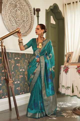 Teal Green Handloom Weaving Silk Zari Saree_Kumari Sarees