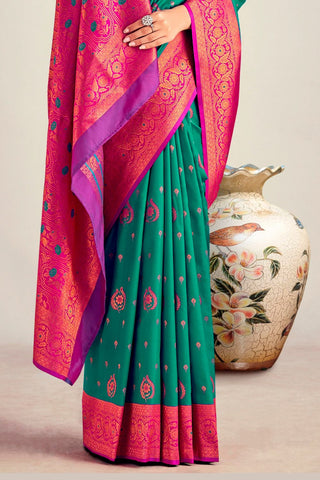 TEAL GREEN SOFT SILK SAREE