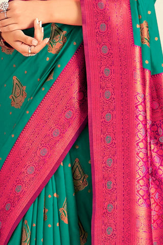 TEAL GREEN SOFT SILK SAREE