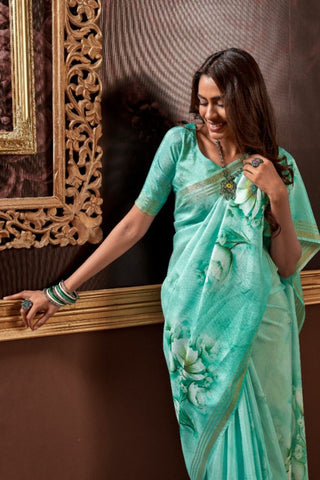 Turquoise Blue Pure Handloom Silk Saree_Kumari Sarees