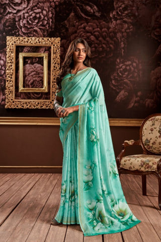 Turquoise Blue Pure Handloom Silk Saree_Kumari Sarees
