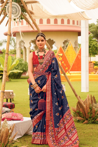 Navy Blue Banarasi Patola Silk Saree_Kumari Sarees
