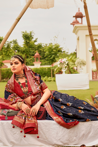 Navy Blue Banarasi Patola Silk Saree_Kumari Sarees