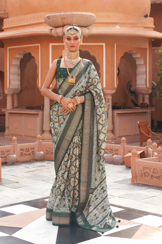 Green Banarasi Patola Silk Saree_Kumari Sarees