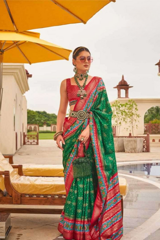 Green Banarasi Patola Silk Saree_Kumari Sarees