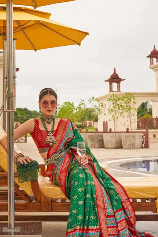 Green Banarasi Patola Silk Saree_Kumari Sarees