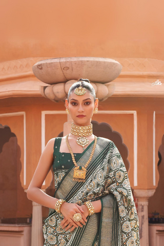 Green Banarasi Patola Silk Saree_Kumari Sarees