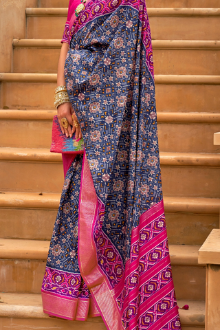 Navy Blue Banarasi Patola Silk Saree_Kumari Sarees