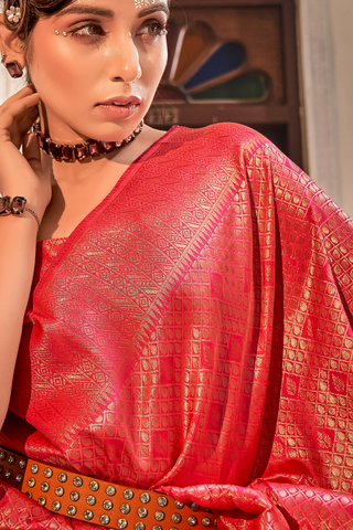 Red Handloom Weaving Silk With Zari Saree_Kumari Sarees