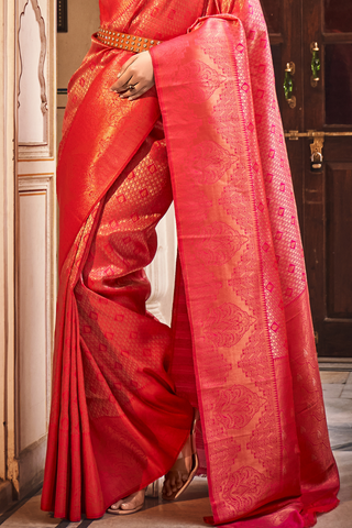 Red Handloom Weaving Silk With Zari Saree_Kumari Sarees