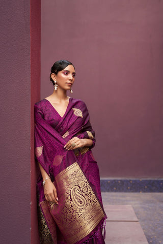 Violet Pure Satin Weaving Silk Saree_Kumari Sarees