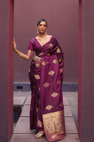 Violet Pure Satin Weaving Silk Saree_Kumari Sarees