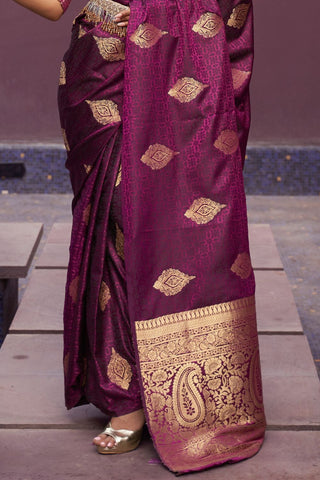 Violet Pure Satin Weaving Silk Saree_Kumari Sarees