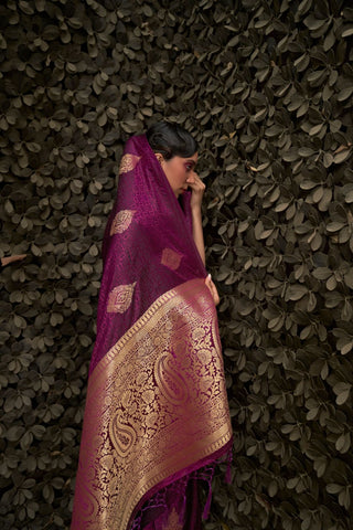 Violet Pure Satin Weaving Silk Saree_Kumari Sarees