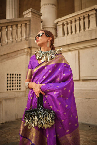Violet Khaddi Handloom Weaving Silk Saree_Kumari Sarees