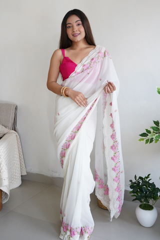 White Organza Silk Saree_Kumari Sarees