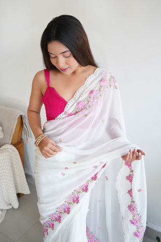 White Organza Silk Saree_Kumari Sarees
