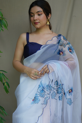 White Organza Silk Saree_Kumari Sarees