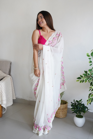 White Organza Silk Saree_Kumari Sarees