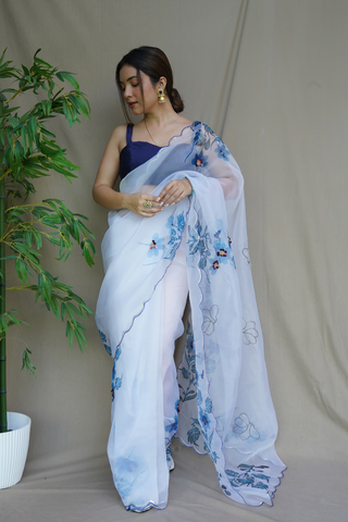 White Organza Silk Saree_Kumari Sarees