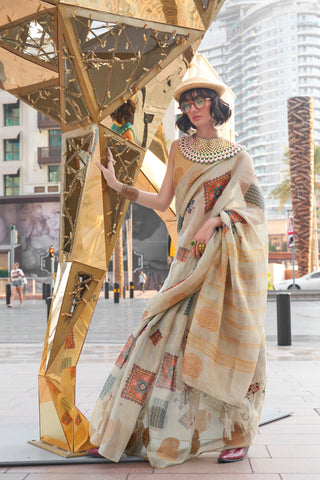 White Printed Zari Tissue Saree_Kumari Sarees