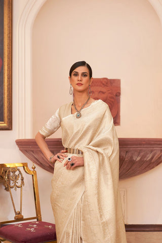 WHITE KANJEEVARAM HANDLOOM SILK SAREE