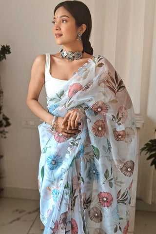 White Organza Silk Saree_Kumari Sarees