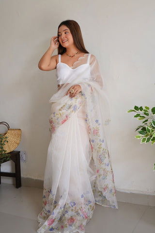 White Organza Silk Saree_Kumari Sarees