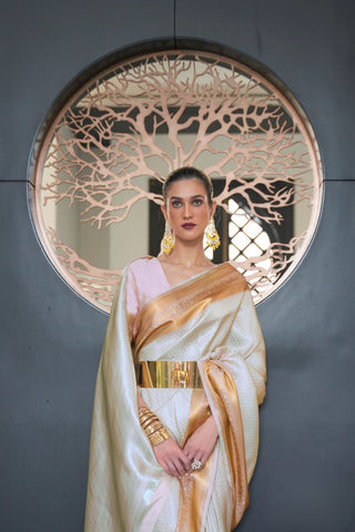 WHITE KANJEEVARAM HANDLOOM SILK SAREE