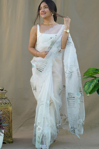 White Organza Silk Saree_Kumari Sarees