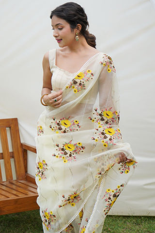 White Organza Silk Saree_Kumari Sarees