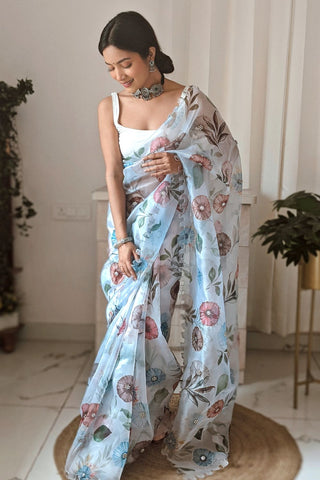 White Organza Silk Saree_Kumari Sarees