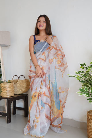 White Organza Silk Saree_Kumari Sarees