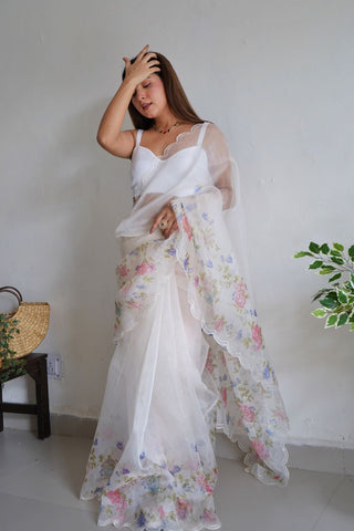 White Organza Silk Saree_Kumari Sarees_Kumari Sarees