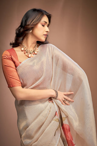 Off White Zari base Crushed Tissue Saree_Kumari Sarees